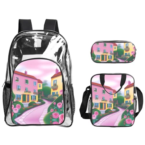 XZDAL Süßer Romantik-Rucksack aus transparentem PVC, Lunch-Tasche, Federmäppchen, leicht, für Reisen und Arbeit von XZDAL