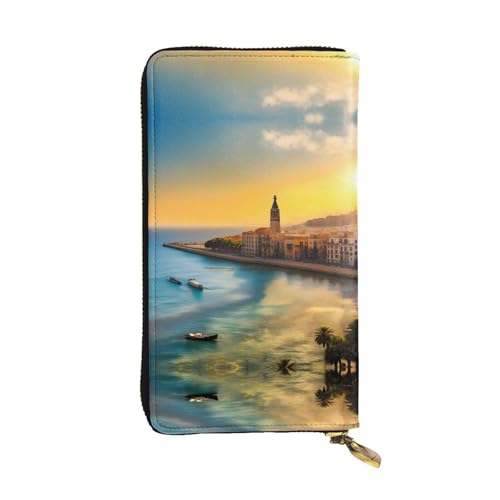 XZDAL Sunset in Barcelona modische Leder-Clutch-Geldbörse mit Kartenfächern, Bargeldfach und Münzfach mit Reißverschluss von XZDAL