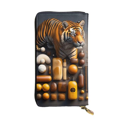 XZDAL Tiger Modische lange Clutch-Geldbörse aus Leder mit Kartenfächern, Geldfach und Münzfach mit Reißverschluss von XZDAL