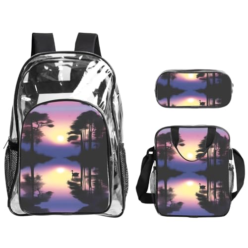 XZDAL Transparenter PVC Peaceful Dawn Rucksack Mittagessen Tasche Federmäppchen Set, leicht für Reisen Arbeit von XZDAL
