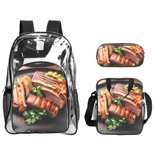 XZDAL Transparenter PVC-Rucksack mit goldenem Braten-Rucksack, Lunch-Tasche, Federmäppchen, leicht, für Reisen, Arbeit von XZDAL