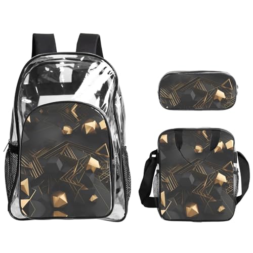 XZDAL Transparenter PVC-Rucksack mit schwarzem und goldfarbenem Karomuster, Federmäppchen, leicht, für Reisen, Arbeit von XZDAL