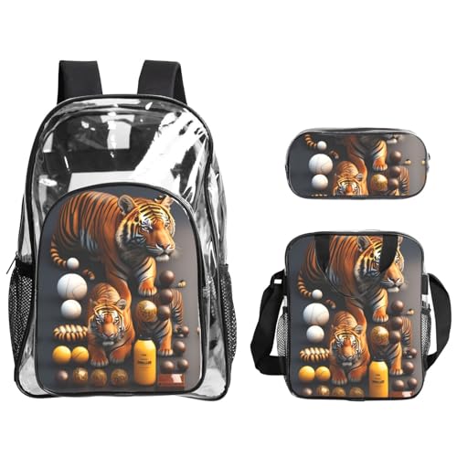 XZDAL Transparenter PVC-Rucksack mit zwei Tigern, Federmäppchen, leicht, für Reisen, Arbeit von XZDAL