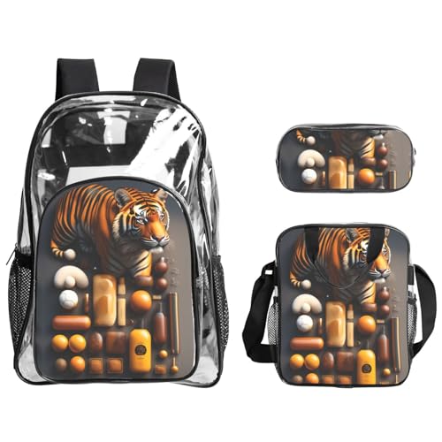 XZDAL Transparenter PVC-Tigerrucksack, Lunch-Tasche, Federmäppchen-Set, leicht, für Reisen, Arbeit von XZDAL
