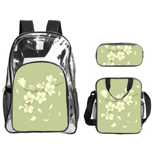 XZDAL Transparentes PVC-Cartoon-Begonien-Rucksack, Lunch-Tasche, Federmäppchen-Set, leicht, für Reisen, Arbeit von XZDAL
