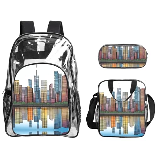 XZDAL Transparentes PVC-Stadtbild-Rucksack, Lunch-Tasche, Federmäppchen, leicht, für Reisen, Arbeit XZDAL Transparentes PVC-Stadtbild-Rucksack, Lunch-Tasche, Federmäppchen, leicht, für Reisen, Arbeit von XZDAL