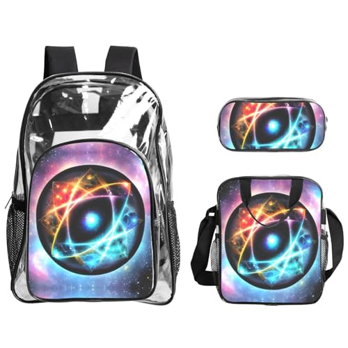 XZDAL Transparentes PVC Wunderbares Universum Rucksack Mittagessen Tasche Federmäppchen Set Leicht für Reisen Arbeit von XZDAL