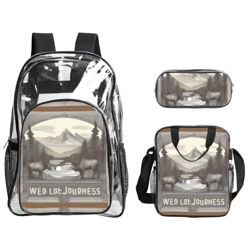 XZDAL Transparentes PVC a Wild Journeys Rucksack Mittagessen Tasche Federmäppchen Set, leicht für Reisen Arbeit von XZDAL