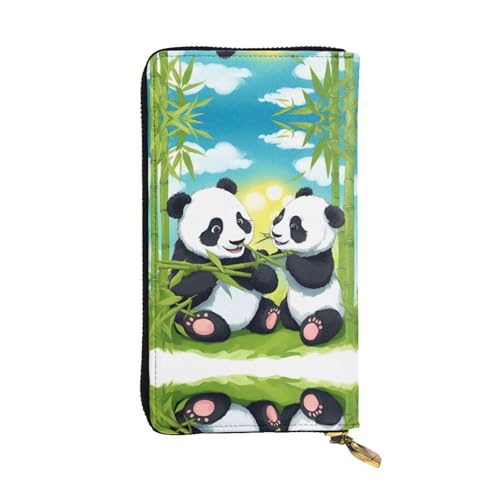 XZDAL Two Happy Pandas modische Leder-Clutch-Geldbörse mit Kartenfächern, Geldfach und Münzfach mit Reißverschluss von XZDAL