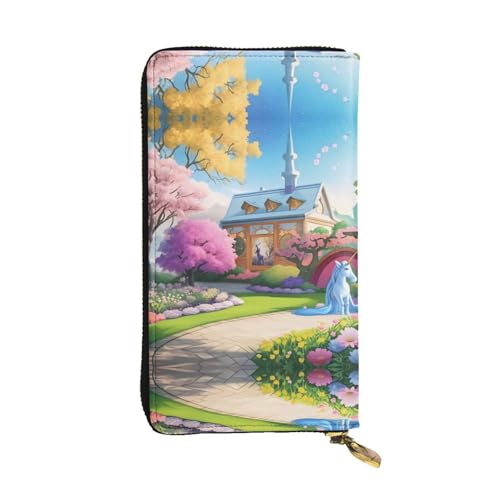 XZDAL Unicorn Fairy Tale modische Leder-Clutch-Geldbörse mit Kartenfächern, Bargeldfach und Münzfach mit Reißverschluss von XZDAL
