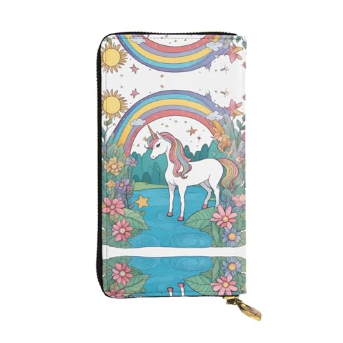 XZDAL Unicorns by The River Modische lange Clutch-Geldbörse aus Leder mit Kartenfächern, Geldfach und Münzfach mit Reißverschluss von XZDAL