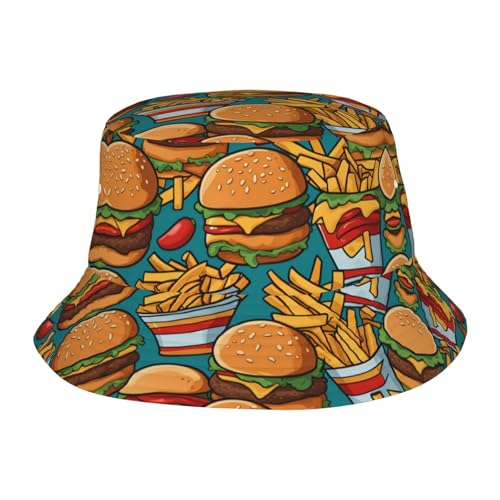 XZDAL Unisex Erwachsene Cute Burger Fries Fischerhut - Faltbar, Leicht, Atmungsaktiv und Outdoor Essential Schwarz, Schwarz , Einheitsgröße von XZDAL