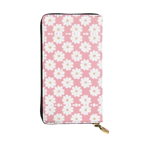 XZDAL Weiße Chrysanthemen-Texturtdiagramm, modische Leder-Clutch-Geldbörse mit Kartenfächern, Bargeldfach und Münzfach mit Reißverschluss von XZDAL
