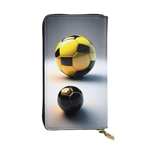 XZDAL Zwei Fußballbälle in verschiedenen Größen, modische Leder-Clutch-Geldbörse mit Kartenfächern, Geldfach und Münzfach mit Reißverschluss von XZDAL