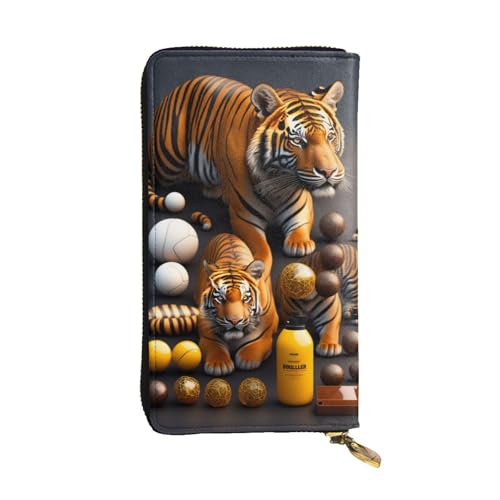 XZDAL Zwei Tiger modische Leder-Clutch-Geldbörse mit Kartenfächern, Geldfach und Münzfach mit Reißverschluss von XZDAL