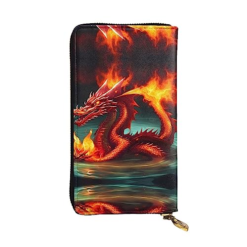 Dragon King in Fire Modische Leder Lange Clutch Geldbörse für Mädchen und Frauen mit mehreren Fächern, Schwarz, One Size, Schwarz , Einheitsgröße von XZDCAL