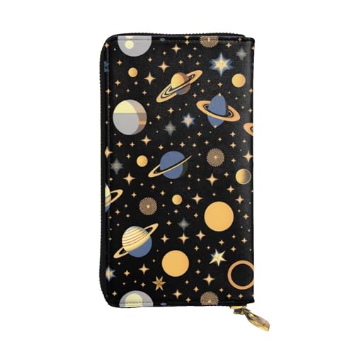 Planet in the Dark Modische Leder Lange Clutch Geldbörse für Mädchen und Frauen mit mehreren Fächern Schwarz One Size, Schwarz , Einheitsgröße von XZDCAL