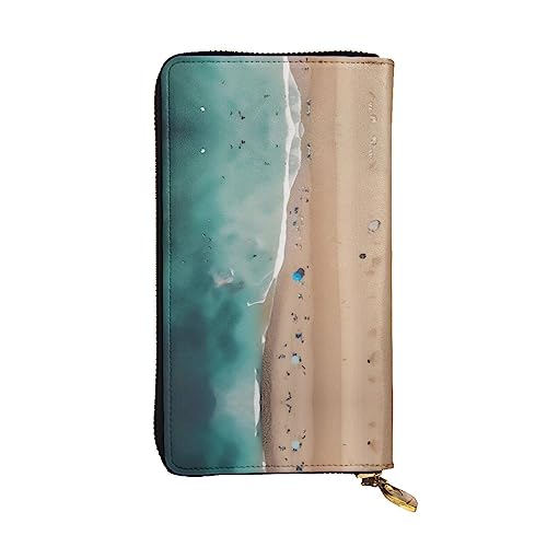 XZDCAL Aerial View of the Beach Fashion Leather Long Clutch Wallet for Girls and Women with Multiple Compartments, Black, One Size, Schwarz , Einheitsgröße von XZDCAL