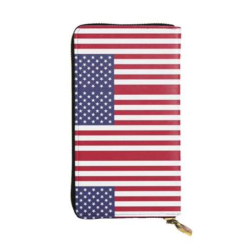 XZDCAL Amerikanische Flagge Mode Leder Lange Clutch Geldbörse für Mädchen und Frauen mit mehreren Fächern Schwarz Einheitsgröße, Schwarz , Einheitsgröße von XZDCAL