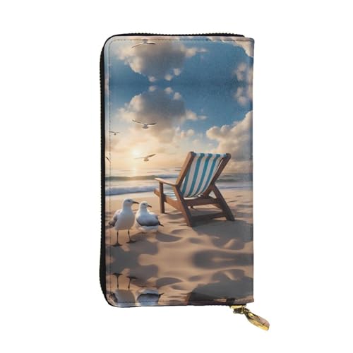 XZDCAL Beautiful Blue Sky and Sea Modische Leder Lange Clutch Geldbörse für Mädchen und Frauen mit mehreren Fächern, Schwarz, Einheitsgröße, Schwarz , Einheitsgröße von XZDCAL