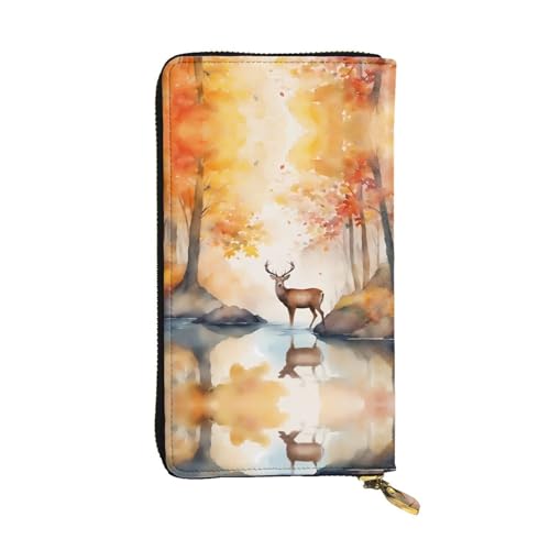 XZDCAL Beautiful Deer Modische Leder Lange Clutch Geldbörse für Mädchen und Frauen mit mehreren Fächern, Schwarz, One Size, Schwarz , Einheitsgröße von XZDCAL