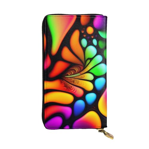 XZDCAL Buntglas Mode Leder Lange Clutch Geldbörse für Mädchen und Frauen mit mehreren Fächern Schwarz Einheitsgröße, Schwarz , Einheitsgröße von XZDCAL