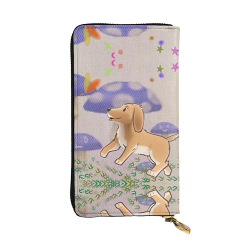 XZDCAL Cartoon Pilz mit Hund Mode Leder Lange Clutch Geldbörse für Mädchen und Frauen mit mehreren Fächern, Schwarz, Einheitsgröße, Schwarz , Einheitsgröße von XZDCAL