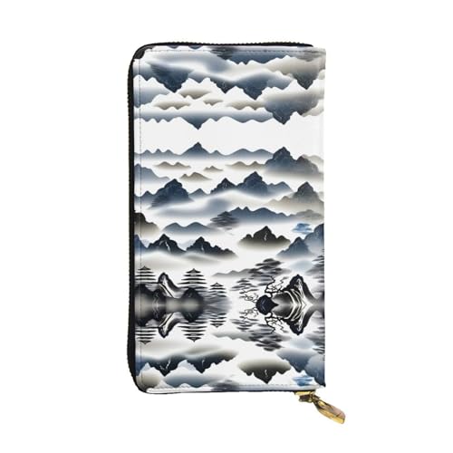 XZDCAL Chinesische Landschaft Mode Leder Lange Clutch Geldbörse für Mädchen und Frauen mit mehreren Fächern, Schwarz, Einheitsgröße, Schwarz , Einheitsgröße von XZDCAL