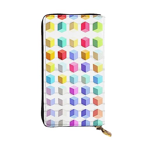 XZDCAL Colorful Cubes modische Leder-Clutch-Geldbörse für Mädchen und Frauen mit mehreren Fächern, Schwarz, Einheitsgröße, Schwarz , Einheitsgröße von XZDCAL