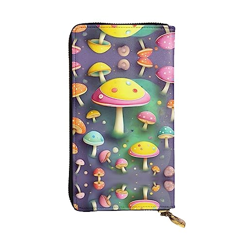 XZDCAL Colorful Dream Mushroom Modische Leder-Clutch-Geldbörse für Mädchen und Frauen mit mehreren Fächern, Schwarz, Einheitsgröße, Schwarz , Einheitsgröße von XZDCAL