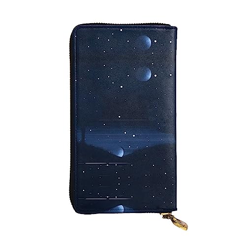 XZDCAL Dunkelblaue Nachtansicht modische Leder lange Clutch Geldbörse für Mädchen und Frauen mit mehreren Fächern, Schwarz, Einheitsgröße, Schwarz , Einheitsgröße von XZDCAL