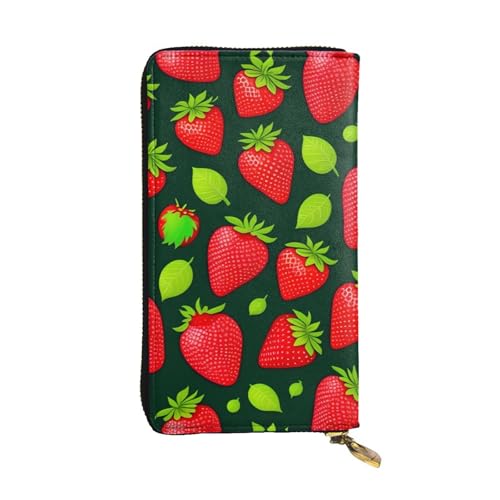 XZDCAL Erdbeeren Mode Leder Lange Clutch Geldbörse für Mädchen und Frauen mit mehreren Fächern in Standardform, Schwarz, Einheitsgröße, Schwarz , Einheitsgröße von XZDCAL