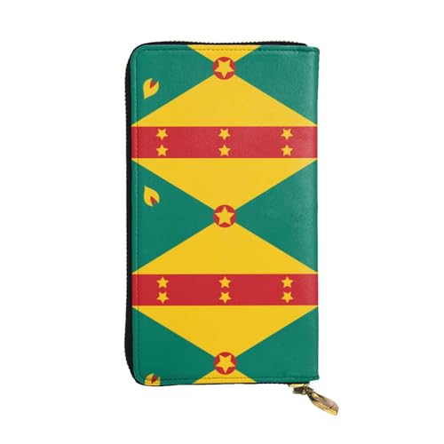XZDCAL Flag of Grenada Modische Leder Lange Clutch Geldbörse für Mädchen und Frauen mit mehreren Fächern Schwarz One Size, Schwarz , Einheitsgröße von XZDCAL