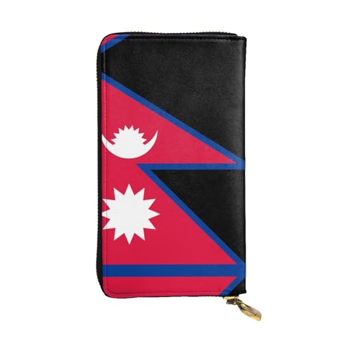 XZDCAL Flag of Nepal Modische Leder Lange Clutch Geldbörse für Mädchen und Frauen mit mehreren Fächern Schwarz One Size, Schwarz , Einheitsgröße von XZDCAL