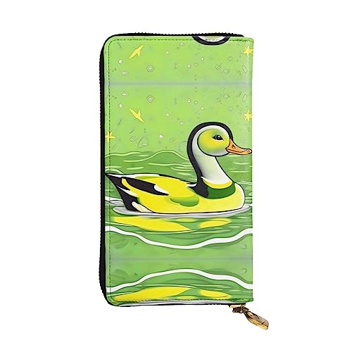 XZDCAL Green Duck Modische Leder Lange Clutch Geldbörse für Mädchen und Frauen mit mehreren Fächern, Schwarz, One Size, Schwarz , Einheitsgröße von XZDCAL