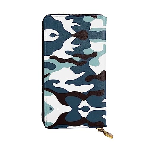 XZDCAL Marine Camouflage Modische Leder Lange Clutch Geldbörse für Mädchen und Frauen mit mehreren Fächern, Schwarz, Einheitsgröße, Schwarz , Einheitsgröße von XZDCAL