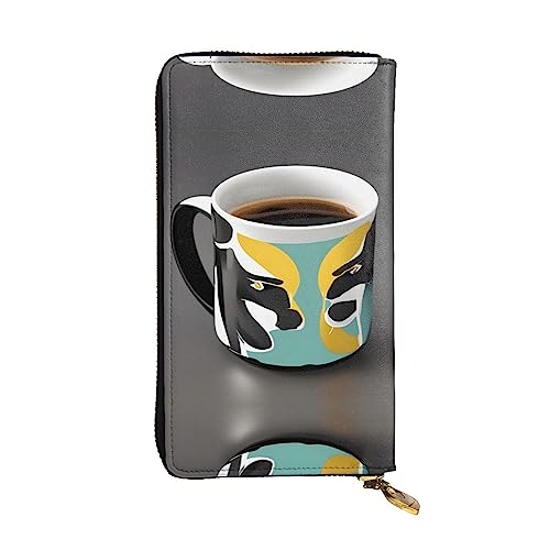 XZDCAL Mug Coffee Modische Leder Lange Clutch Geldbörse für Mädchen und Frauen mit mehreren Fächern, Schwarz, One Size, Schwarz , Einheitsgröße von XZDCAL