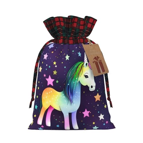 XZDCAL One-horse star Premium Jute Drawstring Gift Bag with Tartan Fabric and Kraft Paper Tag for Festivals and Special Occasions, Schwarz , M von XZDCAL