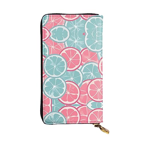 XZDCAL Pink Blue Citrus Slices Modische Leder Lange Clutch Geldbörse für Mädchen und Frauen mit mehreren Fächern, Schwarz, One Size, Schwarz , Einheitsgröße von XZDCAL