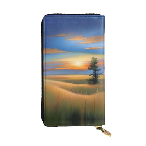 XZDCAL Prairie Horizons Modische Leder Lange Clutch Geldbörse für Mädchen und Frauen mit mehreren Fächern Schwarz One Size, Schwarz , Einheitsgröße von XZDCAL