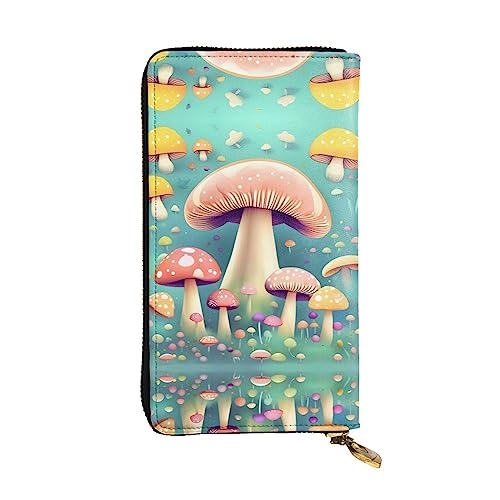 XZDCAL Pretty Little Mushrooms Modische Leder Lange Clutch Geldbörse für Mädchen und Frauen mit mehreren Fächern, Schwarz, Einheitsgröße, Schwarz , Einheitsgröße von XZDCAL