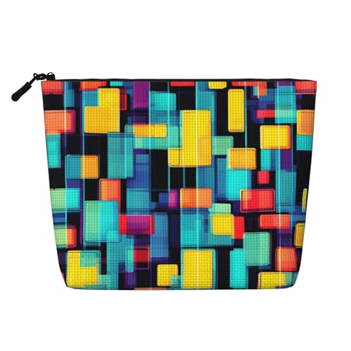 XZDCAL Quadratisches Geometriediagramm, einlagige Make-up-Tasche in Leinenoptik mit Reißverschluss, für Ihre täglichen oder Reisebedürfnisse, Schwarz, Einheitsgröße, Schwarz , Einheitsgröße von XZDCAL