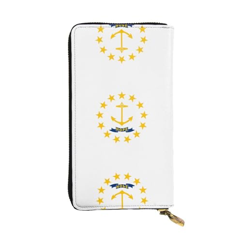 XZDCAL Rhode Island State Flag Modische Leder Lange Clutch Geldbörse für Mädchen und Frauen mit mehreren Fächern, Schwarz, Einheitsgröße, Schwarz , Einheitsgröße von XZDCAL