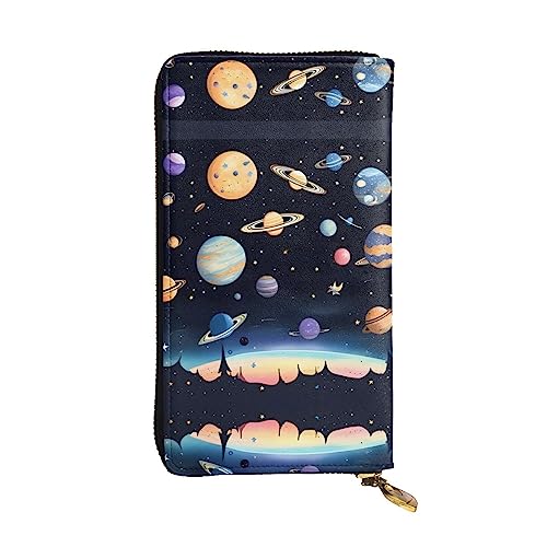 XZDCAL Saturn Jupiter Earth Modische Leder Lange Clutch Geldbörse für Mädchen und Frauen mit mehreren Fächern, Schwarz, One Size, Schwarz , Einheitsgröße von XZDCAL