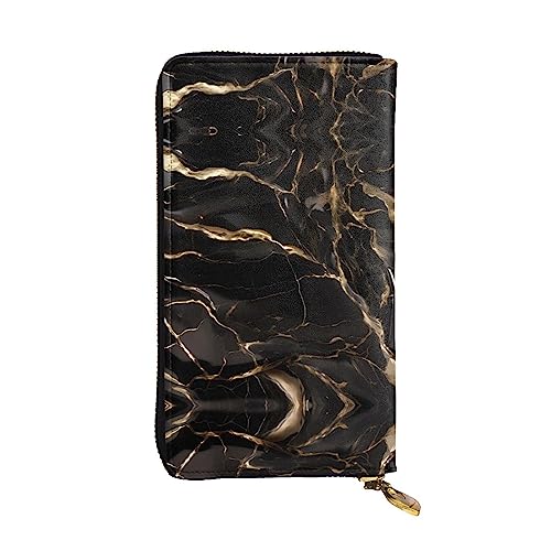 XZDCAL Schwarz Gold Marmor Mode Leder Lange Clutch Geldbörse für Mädchen und Frauen mit mehreren Fächern, Schwarz, Einheitsgröße von XZDCAL