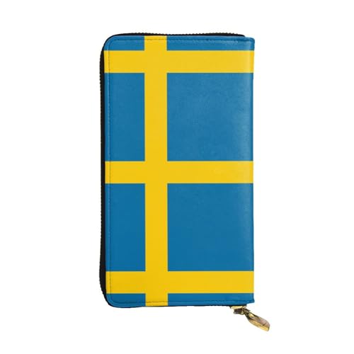 XZDCAL Schwedische Flagge Mode Leder Lange Clutch Geldbörse für Mädchen und Frauen mit mehreren Fächern, Schwarz, Einheitsgröße, Schwarz , Einheitsgröße von XZDCAL