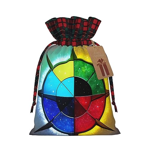 XZDCAL Shine in all directions Premium Jute Drawstring Gift Bag with Tartan Fabric and Kraft Paper Tag for Festivals and Special Occasions, Schwarz , M von XZDCAL