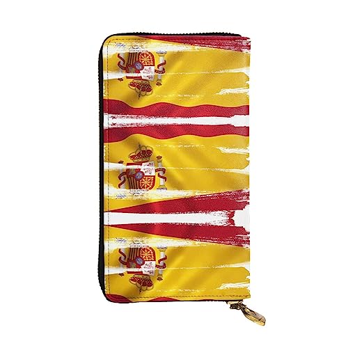 XZDCAL Spanien Flagge Mode Leder Lange Clutch Geldbörse für Mädchen und Frauen mit mehreren Fächern Schwarz Einheitsgröße, Schwarz , Einheitsgröße von XZDCAL