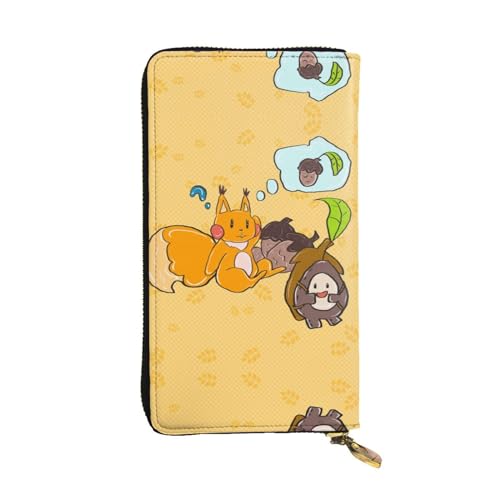 XZDCAL Sunflower Seed Squirrel Modische Leder Lange Clutch Geldbörse für Mädchen und Frauen mit mehreren Fächern, Schwarz, One Size, Schwarz , Einheitsgröße von XZDCAL