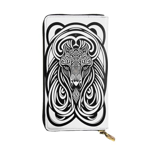 XZDCAL Symmetrische Tierköpfe Mode Leder Lange Clutch Geldbörse für Mädchen und Frauen mit mehreren Fächern, Schwarz, One Size, Schwarz , Einheitsgröße von XZDCAL